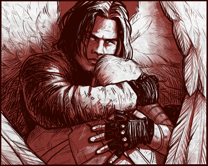 Angel!Bucky shielding Steve with his wings