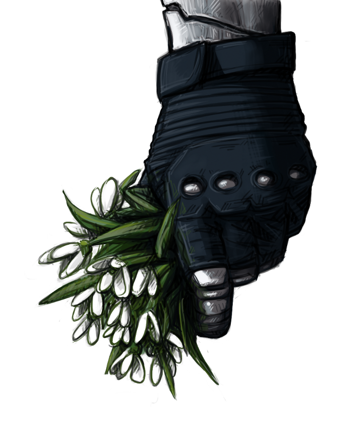 The Winter Soldier holding snowdrops